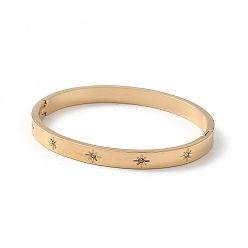 Doré  Bracelet jonc à charnière étoile strass cristal, placage ionique (ip) 304 bijoux en acier inoxydable pour femmes, or, diamètre intérieur: 2-1/4x1-7/8 pouce (5.7x4.9 cm)
