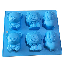 Blue Food Grade Silicone Molds, Cake Pan Molds for Baking, Biscuit, Chocolate, Soap Mold, Bear & Lion & Hippo, Blue, 240x195x30mm, Inner Diameter: 60~65mm