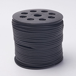 Black Korean Faux Suede Cord, Faux Suede Lace, with PU Leather, Black, 3x1.5mm, about 100yards/roll(300 feet/roll)