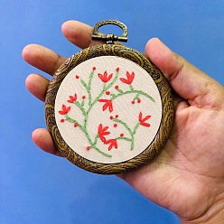 Old Lace DIY Pendant Decoration Embroidery Kits, Including Printed Cotton Fabric, Embroidery Thread & Needles, Embroidery Hoop, Flower Pattern, Old Lace, Embroidery Hoop: 100mm