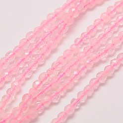 Rose Quartz Natural Rose Quartz Beads Strands, Faceted Round, 3mm, Hole: 0.8mm, about 118~130pcs/strand, 15.4 inch