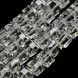 Clear Faceted Cube Shaped Crystal Glass Beads Strands, Clear, 10x10x10mm, Hole: 1mm, about 79pcs/strand, 30.7 inch