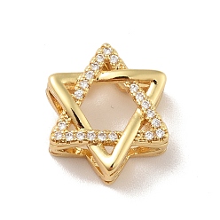 Real 18K Gold Plated Brass Micro Pave Cubic Zirconia Pendants, Cadmium Free & Lead Free, Long-Lasting Plated, Star of David, Clear, Real 18K Gold Plated, 14x13x6mm, Hole: 4x3mm