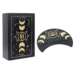 Lune Boîte de rangement pour cartes de tarot en bois et support d'affichage, rectangle, lune, 160x115x50mm