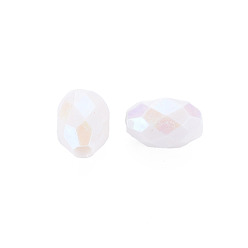 Blanc Perles acryliques opaques, teint, couleur ab , facette, ovale, blanc, 12x8mm, Trou: 2.5mm, environ1120 pcs / 500 g