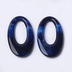 Dark Blue Acrylic Pendants, Imitation Gemstone Style, Oval, Dark Blue, 47x25x4.5mm, Hole: 1.8mm, about 170pcs/500g