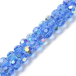 Bleu Bleuet Perles en verre electroplate, de couleur plaquée ab , facette, rondelle, bleuet, 8x7.3mm, Trou: 1.4mm, Environ 70 pcs/chapelet, 20.28'' (51.5 cm)