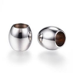Color de Acero Inoxidable 201 bolas de acero inoxidable, barril, color acero inoxidable, 5x4 mm, agujero: 2 mm