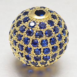 Doré  Micro en laiton cz ouvrent perles rondes de zircone cubique, or, 8mm, Trou: 2mm