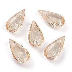 Sombra Dorada Colgantes de diamantes de imitación de vidrio en relieve, lágrima, facetados, golden shadow, 14x7x4 mm, agujero: 1.2 mm