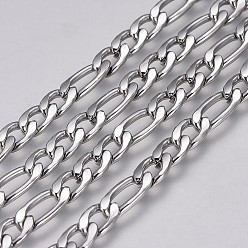 Stainless Steel Color 304 Stainless Steel Figaro Chains, Unwelded, Stainless Steel Color, 8~11x5x1.5mm
