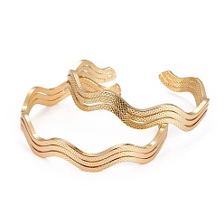Oro Brazaletes del brazalete de latón plateado de larga duración, ola, dorado, 2-1/8 pulgada (5.45 cm)