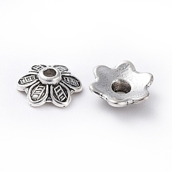 Antique Silver Tibetan Style Caps, Flower, Lead Free & Cadmium Free, Antique Silver, 10.5x3.5mm, Hole: 2mm