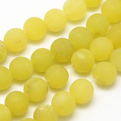 Jade Jaune  Citron naturel perles rondes de jade brins, givré, ronde, 6mm, Trou: 0.8mm, Environ 60 pcs/chapelet, 14.1 pouce