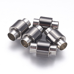 Gunmetal 304 Stainless Steel Magnetic Clasps with Glue-in Ends, Column, Gunmetal, 16x10mm, Hole: 6mm