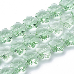 Verde Pálido Perlas de vidrio transparentes, facetados, flor del ciruelo, verde pálido, 10x10x7 mm, agujero: 1 mm