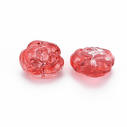 Crimson Transparent Baking Painted Glass Beads, Camellia, Crimson, 12.5x14x9mm, Hole: 1.2mm