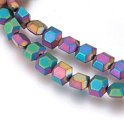 Multi-color Plated Electroplated Non-magnetic Synthetic Hematite Beads Strands, Frosted, Hexagon, Multi-color Plated, 6x6x3mm, Hole: 1mm, about 72pcs/strand, 15.94 inch(40.5cm)