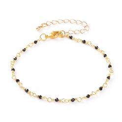 Spinel Faceted Round Natural Spinel Beaded Bracelets, with Brass Lobster Claw Clasps, Golden, 7-3/8 inch(18.7cm)