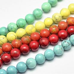 Color mezclado Perlas naturales howlite, teñido, rondo, color mezclado, 8 mm, agujero: 1 mm, sobre 47 unidades / cadena, 15.5 pulgada