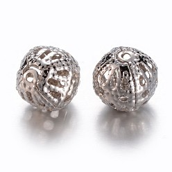 Platinum Brass Filigree Beads, Filigree Ball, Round, Nickel Free, Platinum, 8mm, Hole: 0.5mm