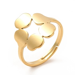 Real 18K Gold Plated Ion Plating(IP) 201 Stainless Steel Flower Adjustable Ring for Women, Real 18K Gold Plated, US Size 6 1/2(16.9mm)