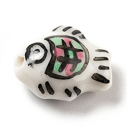 Colorful Handmade Printed Porcelain Beads, Fish, Colorful, 14.5~15x11.5~12x7~7.5mm, Hole: 1.6mm