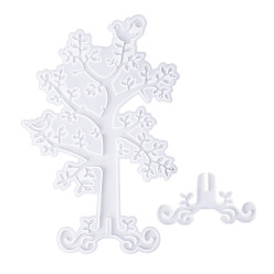 Blanco Soportes de exhibición de joyas de árbol de la vida moldes de silicona, para resina uv, resina epoxica, blanco, 241x161x6 mm & 64x98x6 mm, 2 PC / sistema