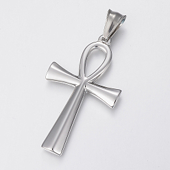 Stainless Steel Color 304 Stainless Steel Pendants, Ankh Cross, Stainless Steel Color, 44.5x25x3mm, Hole: 10x4mm