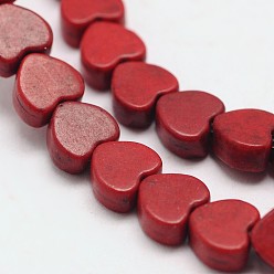 Rouge Foncé Teints turquoise synthétique coeur perles brin, rouge foncé, 5x6x3mm, Trou: 1mm, Environ 79 pcs/chapelet, 15.7 pouce