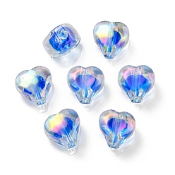 Azul Royal Cuentas de acrílico iridiscente arcoíris chapadas en uv, cuenta de dos tonos en cuenta, corazón, azul real, 11x11.5x8 mm, agujero: 3 mm