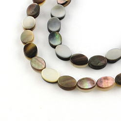 Black Lip Shell Oval Natural Black Lip Shell Beads Strands, 8x6x2.5~3mm, Hole: 0.5mm, about 49pcs/strand, 15.7 inch