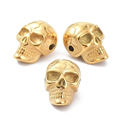 Oro Revestimiento iónico (ip) 304 perlas de acero inoxidable, cráneo, dorado, 14x9.5x9 mm, agujero: 1.6 mm