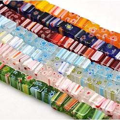 Mixed Color Handmade Millefiori Glass Cube Bead Strands, Mixed Color, 6x6x6mm, Hole: 1mm, about 68pcs/strand, 15.7 inch