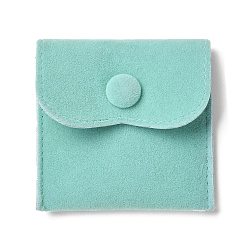 Turquoise Pochettes de rangement pour bijoux en velours, sacs à bijoux carrés avec bouton-pression, boucles d'oreilles, anneaux de stockage, turquoise, 6.75~6.8x7 cm
