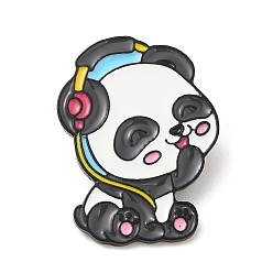 Panda Alfileres de esmalte, Broche de aleación chapado en negro de electroforesis, panda y auriculares, 29.5x22x1.5 mm