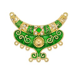 Lime Green Golden Tone Alloy Enamel Chandelier Links, with Crystal AB Rhinestone, Lime Green, 53.5x64x6mm, Hole: 2mm