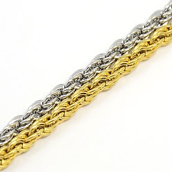 Couleur Mélangete Fabrication de bracelets en chaîne de corde en acier inoxydable à la mode 304, avec fermoir pince de homard, couleur mixte, 8-1/8 pouces (205 mm), 5mm