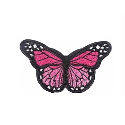 Rosa Oscura Apliques de mariposa, computarizado bordado paño hierro en remiendos, accesorios de vestuario, de color rosa oscuro, 45x80 mm