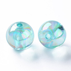 Turquoise Pâle Perles acryliques transparentes, de couleur plaquée ab , ronde, turquoise pale, 16x15mm, Trou: 2.8mm, environ220 pcs / 500 g