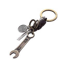 Tool Punk Style Woven Cow Leather Alloy Pendant Keychain, for Car Key Pendant, Wrench, Tools Pattern, 14cm