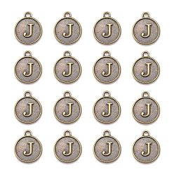 Letter J Alloy Pendant Cabochon Settings, For Enamel, Cadmium Free & Lead Free, Flat Round with Letter, Antique Bronze, Letter.J, 14x12x2mm, Hole: 1.5mm