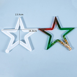Blanc Noël creux étoile bricolage pendentif moules en silicone, pour la résine UV, fabrication de bijoux en résine époxy, blanc, 188x185x11mm, Trou: 5mm, étoiles: 178x178 mm