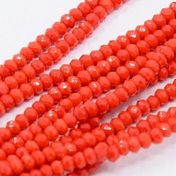 Orange Red Opaque Solid Color Crystal Glass Faceted Rondelle Beads Strands, Orange Red, 3.5x2.5~3mm, Hole: 1mm, about 120pcs/strand, 14 inch