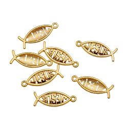 Золотой Сплавочные подвески тибетского стиля, прелести рыбы Иисуса, золотые, 27x10 мм
