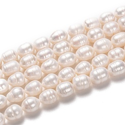Bisque Natural Cultured Freshwater Pearl Beads Strands, Rice, Bisque, 11~12x9~10mm, Hole: 0.8mm, about 30pcs/strand, 14.17 inch(36cm)