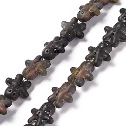 Black Half Rainbow Plated Forsted Electroplate Glass Beads, Ginger Man, for Christmas, Black, 15x14x7mm, Hole: 1mm, about 45pcs/strand, 24.80''~25.20''(63~64cm)