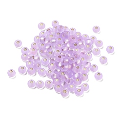Plum Frosted Silver Lined Glass Seed Beads, Round Hole, Round, Plum, 3x2mm, Hole: 1mm, 787pcs/bag