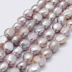 Sienna Natural Cultured Freshwater Pearl Beads Strands, Two Sides Polished, Sienna, 6~8x5.5~6.5mm, Hole: 0.6mm, about 42~45pcs/strand, 13.39~13.58 inch(34~34.5cm)