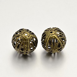 Bronce Antiguo Perlas de filigrana de hierro redondas, bola de filigrana, Bronce antiguo, 12 mm, agujero: 1 mm